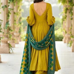 KINDHA Women Panelled Thread Work Chanderi Silk Kurta with Palazzos & With Dupatta image 3