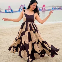 GLOSIA DESIGN Floral Printed Scoop Neck Flutter Sleeves Ruffled A-Line Maxi Dress image 3