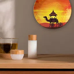 THE QUIRKY HOME Yellow Royal Procession In The Desert Printed Ceramic Wall Plate Decor-image-72