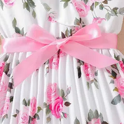 Miss & Chief Girls Floral Print Flutter Sleeve Accordion Pleats Belted Fit & Flare Dress image 4