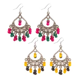 Creative Frogs Set Of 2 Silver Plated Beaded Oxidised Crescent Shaped Chandbalis-image-81