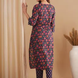 PRISCA Women Floral Printed Regular Pure Cotton Kurta with Trousers image 2