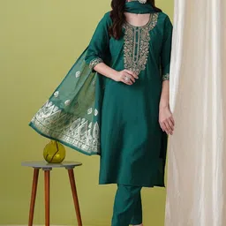 Moda Rapido Women Ethnic Motifs Embroidered Sequinned Kurta Trousers & Dupatta image 3