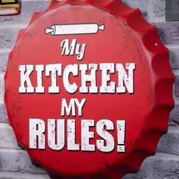 eazy wagon Red & White My Kitchen My Rules Printed Metal Bottle Caps Wall Hangings-picture-15