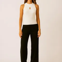 sollobell Ribbed Cut Out Detail Round Neck Cotton Top image 3