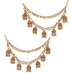 Saraf RS Jewellery Gold-Plated American Diamond Studded Dome Shaped Ear Chain image 2
