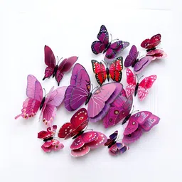 INDIAN ROYALS 12-Pcs Dark Pink & Red 3D Butterflies Magnet Wall Sticker-image-25
