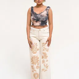 DAYER Women Flared Embroidered Mid Rise Jeans-picture-40