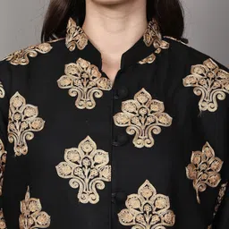 Exotic India Women Floral Woollen Longline Open Front Jacket with Embroidered image 4