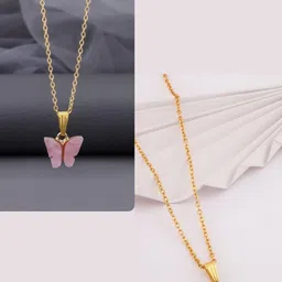 SZN Set Of 2 Gold-Plated Butterfly Shaped Pendants With Chains-picture-36