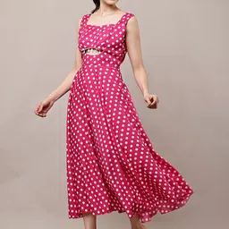 CSP FASHION Polka Dot Printed Crepe Fit & Flare Midi Dress image 3