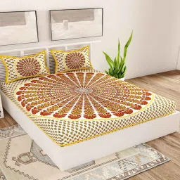 uniqchoice Brown Traditional 120 TC Cotton Queen Sized Bedsheet with 2 Pillow Cover image 1