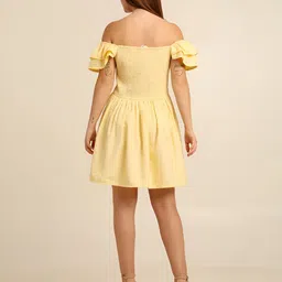 7OUNCE Off-Shoulder Flutter Sleeve Ruffled Crepe Fit & Flare Dress image 3