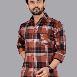 Metronaut Men Classic Fit Tartan Checked Spread Collar Long Sleeves Cotton Shirt-picture-22