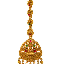 NAGNESHI ART Gold-Plated Artificial Stones Studded & Beaded Lakshmi Design Maang Tikka image 2