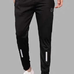 anand Men Solid, Self Design, Striped, Chevron/Zig Zag Black Track Pants-picture-34