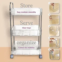 deodap 3-Layer Multipurpose Storage Trolley with Wheels – Easy Organization Plastic Kitchen Trolley image 3