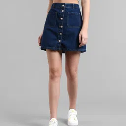 kotty Women Solid Straight Dark Blue Skirt-picture-16