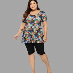 Aarika Womens Orange-Black Colour Abstract Print Nylon Plus Size Swim Suit Self Design Women Orange Swimsuit image 2