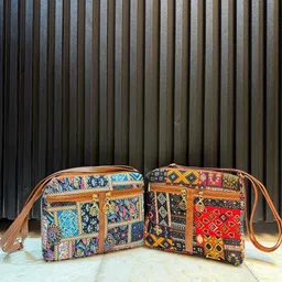 Blue, Black Women Sling Bag Boho Glow Dual-Tone Sling Bag for Women (L.Blue & Black)-image-0