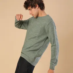 campus sutra Men Solid Round Neck Green Sweater image 4