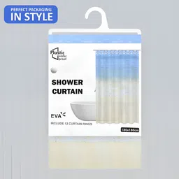 Aura 3-Pcs Blue & Beige Beach Printed Waterproof ShowerCurtainWithHooks image 5