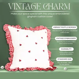 SLEEPY THREADS Red 4 Pieces Embroidered Cotton Square Cushion Covers image 3