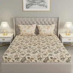 Raymond Home Off White & Green Printed Cotton 140 TC Queen Bedsheet Set 2.29 m x 2.54 m image 2