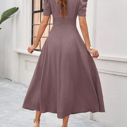 Outzidr Puff Sleeve Fit & Flare Midi Dress image 3