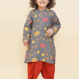 Sethukrishna Boys Floral Printed Mandarin Collar Kurta With Dhoti Pants image 1