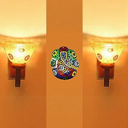 Somil Indore Mosaic Decorative Lamp Combo of Matching Wall Lamp & Blessing God Ganesh Wall Lamp, Multi Compatible with LED, Size: 18.5 X 18.5 X 22.5 Cm, Pack of 3.-picture-29