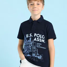 U.S. Polo Assn. Kids Boys Brand Logo Printed Polo Collar Cotton Regular Fit T-shirt-picture-45