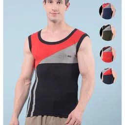 RKG Men Pack Of 5 Colorblocked Cotton Round Neck Gym Vests-picture-14