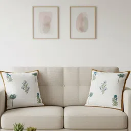 Gulaab Jaipur White & Brown Set of 2 Floral Square Cushion Covers-picture-36