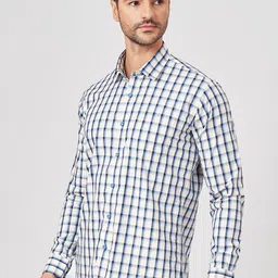 Cottonking Men Slim Fit Checked Spread Collar Pure Cotton Formal Shirt image 2