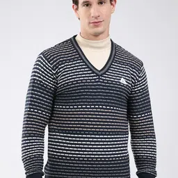Monte Carlo Self Design Striped Woollen Pullover-image-37
