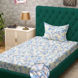 Myntra Elegant Homes White Printed 300 TC Fitted Single Bedsheet Set 1.50 m x 2.20 m-image-74