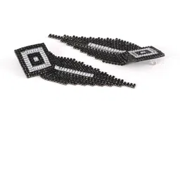 StyleCast Brass-Plated Rhinestone Studded Square Shaped Tasselled Drop Earrings image 2