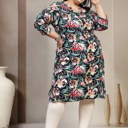 plusS Floral Printed V-Neck Straight Kurta-image-80