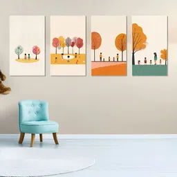 nestroots White & Orange-Coloured 4 Pieces Floral and Botanical Canvas Wall Art-image-69