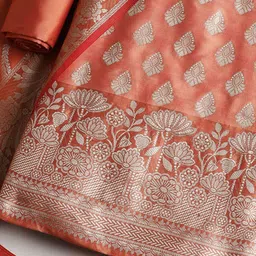 Meena Bazaar Floral Woven Design Zari Chanderi Unstitched Dress Material image 5