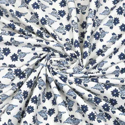 ZAHYA White & Blue Floral 144 TC King Bedsheet with 2 Pillow Covers image 5