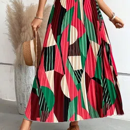 OTABU Abstract Printed Accordian Pleats Flared Maxi Skirt-picture-25