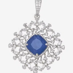 Kushal's Fashion Jewellery Rhodium-Plated Cubic Zirconia Studded Square Shaped Pendant image 4