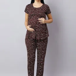 DZZO Women Printed Round Neck Maternity & Feeding Night Suit-picture-31