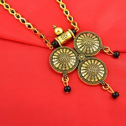 Memoir Gold-Plated Bedaed Antique Finish Retro Design Triple Wati Vintage Mangalsutra-picture-24