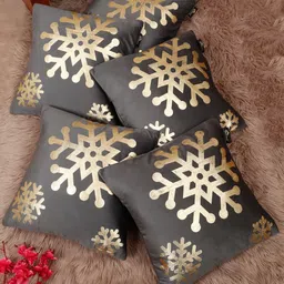 HOSTA HOMES Grey & Gold-Toned Set of 5 Ethnic Motifs Velvet Square Cushion Covers-picture-10