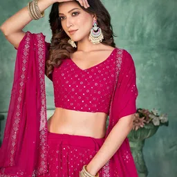 Warthy Ent Embroidered Sequinned Semi-Stitched Lehenga & Unstitched Blouse With Dupatta image 4