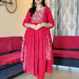 GoSriKi Women Floral Printed Regular Thread Work Kurta with Trousers & With Dupatta-picture-18