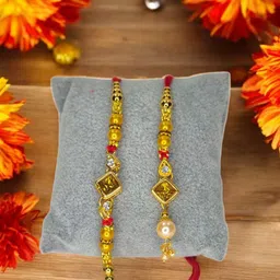 MISHAV Artificial Stones Studded & Beaded Bhaiya Bhabhi Rakhis-picture-17